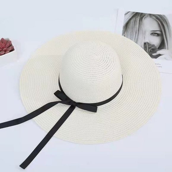 White Classic Style Solid Color Big Eaves Sun Hat - Picture 1 of 9
